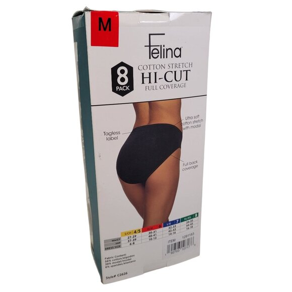 Felina Hi-Cut Cotton Stretch Panty Full Coverage Multicolor Size Medium 8-Pack - Picture 14 of 16